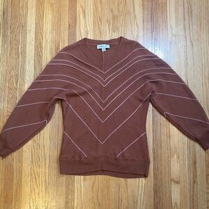 Amour Vert Minerva rust chevron 100% wool V-neck sweater size XS